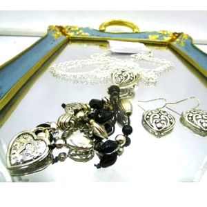 ❤new 2 strand silver  love themed silver necklace & Earrings ICON Collection